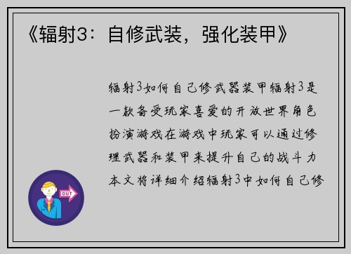 《辐射3：自修武装，强化装甲》